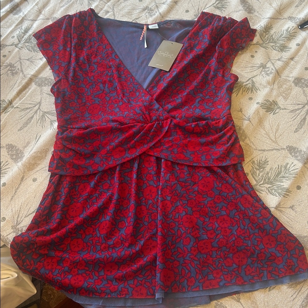 Anthropologie Ric Rac  Floral Ruffle Shirt L NWT